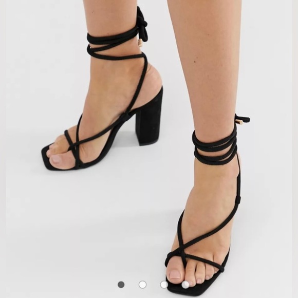 Public Desire Betty black ankle tie toe loop heeled sandals - Picture 2 of 4